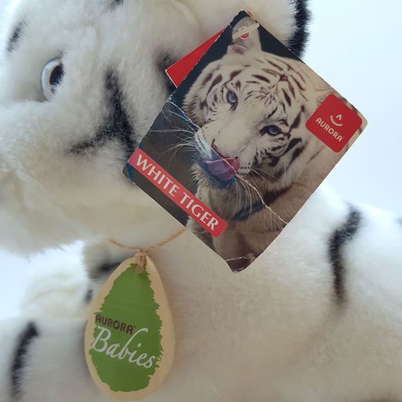 White Tiger Stuffed Aurora Babies 11" Plush Teo Panthera tigris New With Tags - Picture 4 of 11